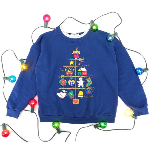 90s Christmas double collar crewneck sweatshirt 1990s vintage - Picture 1 of 4